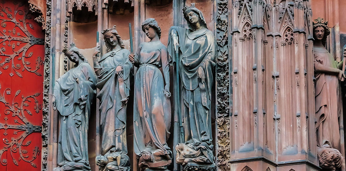 Statues on the outside of the cathedral in Strasbourg, France
